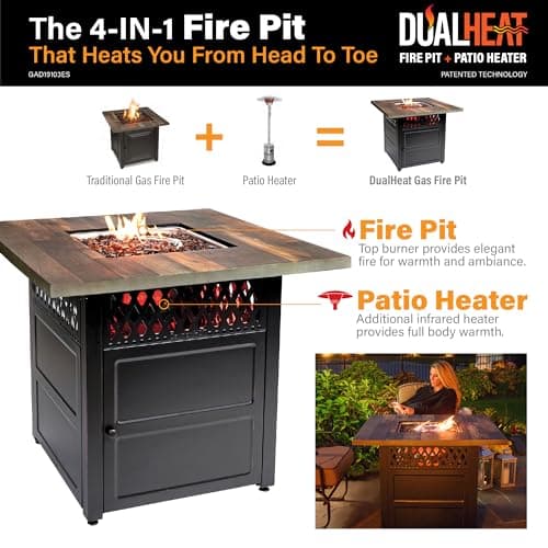 DualHeat by Endless Summer, The Harris, 38" Square Propane Gas Outdoor Fire Pit/Patio Heater