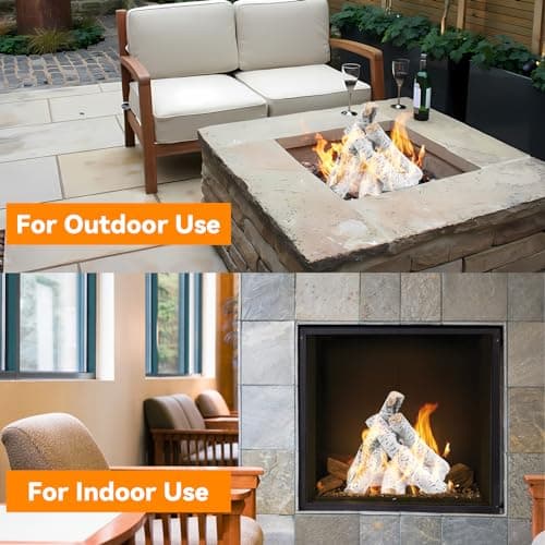 Skyflame 6 Piece Set of Gas Fireplace Logs, Large White Birch Ceramic Logs for All Types of Indoor/Outdoor Gas Inserts, Ventless, Fireplaces and Fire Pits