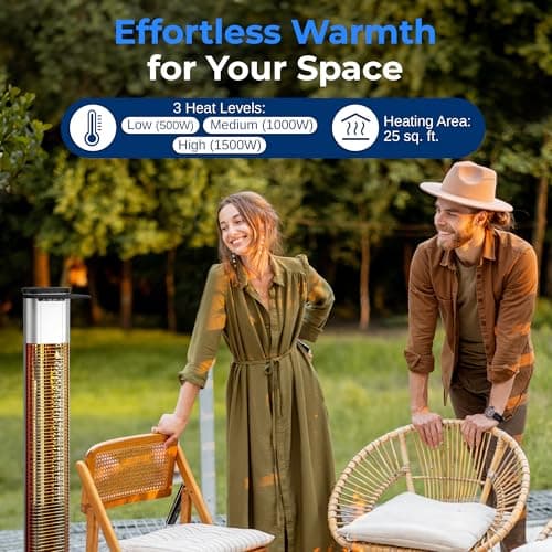 SereneLife Infrared Patio Heater, 1500W Electric Heater with Remote, Quiet Operation, IP65 Approved, Three Heat Levels, Indoor/Outdoor for Patio, Restaurant, Backyard, Garage, Decks
