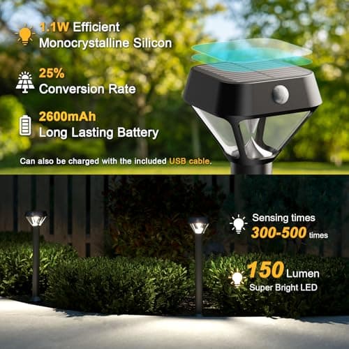 XMCOSY+ Smart Solar Lights Outdoor with Motion Sensor, 150LM APP Control RGBCW Color Changing Solar Garden Lights for Yard Pathway Landscape, Compatible with Alexa, Waterproof, 6 Pack
