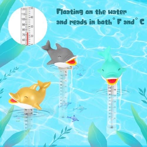 XY-WQ Floating Pool Thermometer, Large Size Easy Read for Water Temperature with String - Swimming Pool, Spas, Hot Tubs, Ponds (Dolphin3)