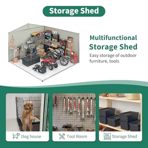 12x14 FT Outdoor Storage Shed, Metal Shed with Updated Frame Structure and Lockable Doors, Large Shed Upgrade Height Ideal for Garden, Backyard, Patio Utility and Tool Storage, White
