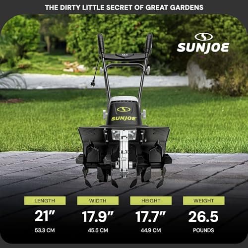 Sun Joe Electric Garden Tiller and Cultivator, Steel Tines, 13.5 Amp, 16 Inch, Black - Heavy Duty Gardening Machine and Equipment for Lawn, Yard, and Grass