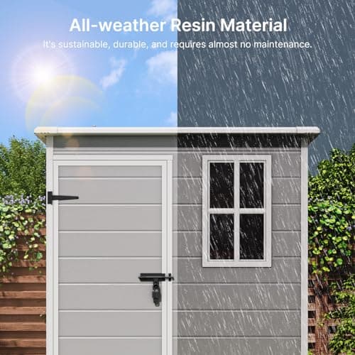 Gizoon 5X3 FT Resin Outdoor Storage Shed, Plastic Garden Sheds with Floor to Store Patio Furniture, Gardening Tools, Outside Patio Storage House with Lockable Door for Backyard, Lawn, Grey