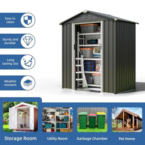 JY QAQA 5x3 FT Metal Outdoor Garden Storage Shed,Waterproof Metal Garden Sheds with Window and Lockable Double Door,Weather Resistant Steel Tool Storage House Shed for,Garden,Patio,Lawn