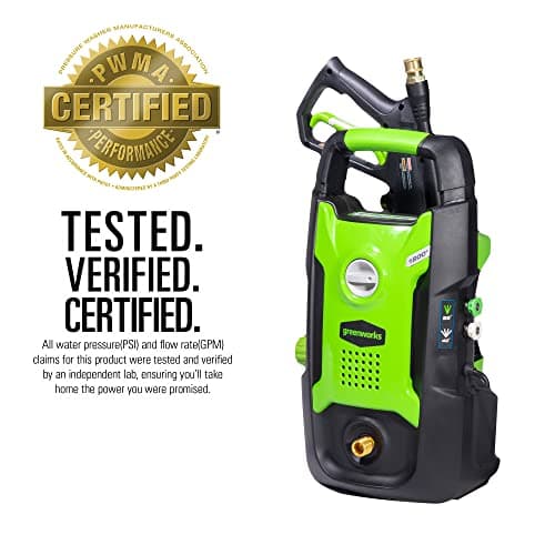 Greenworks Compact Electric Pressure Washer (CSA Certified, Lightweight, 20 FT Tangle-Free Hose, 35 FT Power Cord) Great For Cars, Fences, Patios, Driveways, Decks and Patios