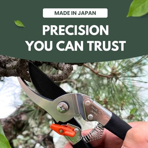 Saboten 7.9" Japanese Pruning Shears - Premium Steel Blades, Rust-Resistant Fluorine Coating, Ergonomic Grip, Duracon Safety Lock - forest Originals, Made in Japan, Gardening & Farming Scissors
