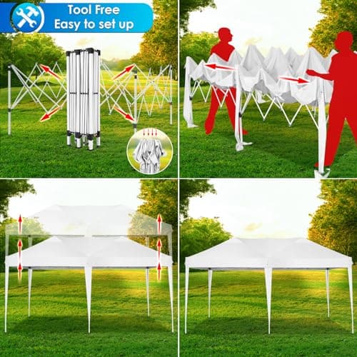 COBIZI Canopy 10x20 Pop Up Canopy Tent Party Tents for Parties Weddings Backyard Waterproof Canopy Outdoor Commercial Instant Canopy Event Tent with Stakes, Ropes,Sandbags, White