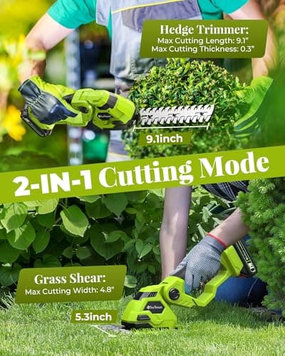 Hedge Trimmer Cordless with Battery, 2-in-1 Electric 21V Handheld Grass Shear Cutter with 2 Pack Rechargeable Battery, Men Gifts Mini Bush Trimmer Kit for Garden Yard Lawn Pruning
