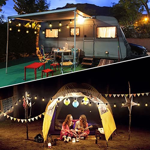 24.6Ft USB Powered Outdoor String Lights with 10 pcs Waterproof & Shatterproof S14 LED Bulbs, Lightweight Dimmable Garden Festoon String Lights for Camping BBQ Christmas Party