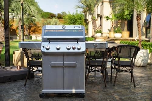 Monument Grills Outdoor Barbecue Stainless Steel 4 Burner Propane Gas Grill, 62,000 BTU Patio Garden Barbecue Grill with Side Burner and Knob Controls, Mesa415BZ