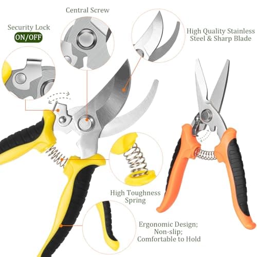 3 Pack Professional Pruning Shears, Stainless Steel Garden Scissors with Rust-Resistant Blades, Ergonomic Handles for Gardening, Bonsai,Plant Care & Rose Trimming By GLVSAE