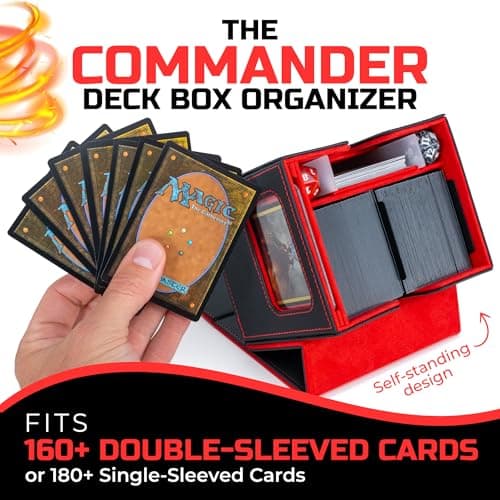 MTG Commander Card Box with Display – Fits 250+ Unsleeved Cards, TCG Storage Case with Dice Tray – Magic the Gathering Card Deck Organizer