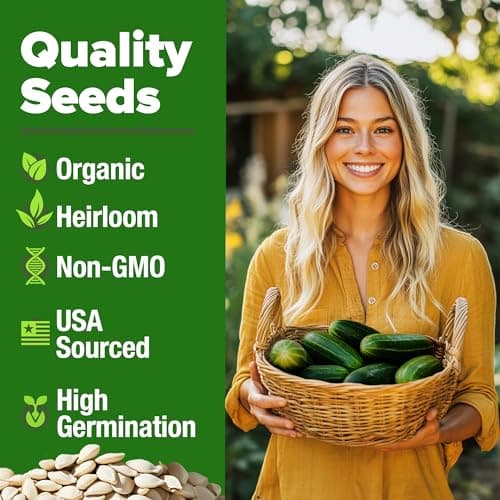 HOME GROWN Organic Cucumber Seeds - 200 Marketmore Heirloom 𝗡𝗢𝗡-𝗚𝗠𝗢 𝗨𝗦𝗔 Vegetable Seeds for Planting in Trellises,Raised Beds,Containers - Beginners and Experienced Gardeners(Cucumis sativus)
