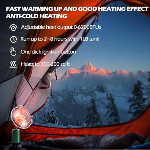 Propane Heater - 6200 BTU Portable Tent Heater, Camping Gas Heater and Stove