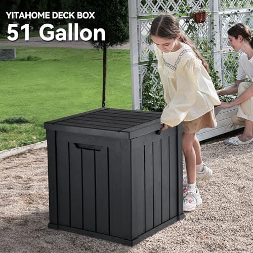 YITAHOME 51 Gallon Outdoor Storage Deck Box, Waterproof Resin Package Delivery and Storage Box with Lockable Lid for Patio Furniture Cushions, Pool Accessories, Garden Tools, Black