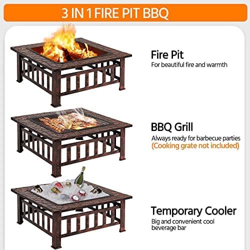 Yaheetech Fire Pit 34in Outdoor Fire Pits Fireplace Heater Stove with Screen, Waterproof Cover & Poker for BBQ Patio Bonfire