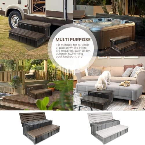 XtremepowerUS Universal 2 Slip-Resistant Spa & Hot Tub Step Outdoor Indoor Compartment Spa Step with Storage, Brown/Black