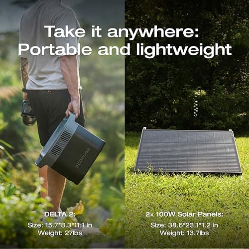 EF ECOFLOW Solar Generators, DELTA 2 Portable Power Station with 2PCS 100W 12V Solar Panels, 1024Wh LFP Battery, Fast Charging, Power Station for Home Backup, Camping&RVs