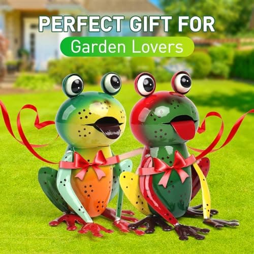 Metal Garden Decor Yard Art for Outside Set of 2 Cute Big Frogs Lawn Patio Ornaments Backyard Decorations Garden Gifts for Mom - (Yellow,Green)