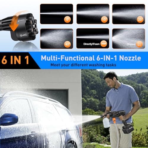 Cordless Power Washer, 900 PSI Cordless Pressure Washer, Portable Power Washer with 20000mAh Battery&Charger & 6-in-1 Nozzle, 17FT Drain Hose, Portable Pressure Washer for Car WashHomeYard