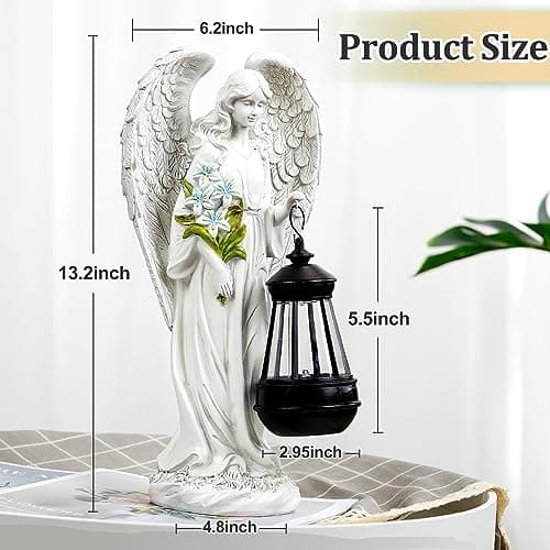 Solar Angel Outdoor Garden Decor Statues – 13.2 inches Solar Outdoor Sculptures for Outside Yard Art Patio Balcony Front Lawn Ornaments Gifts for Mom Grandma Women