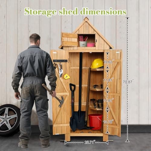 Wooden Outdoor Storage Shed with Double Doors,70” Tall Waterproof Storage Shed with Lock,Sheds & Outdoor Storage with Windproof Tipping for Deck,Backyard Garden and Yard