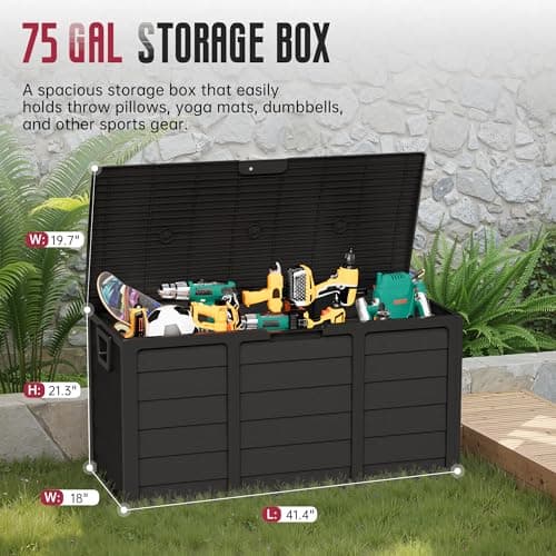 Oakcloud 75 Gallon Resin Deck Box - Waterproof Outdoor Indoor Storage Container for Patio, Garden, Pool Tools, Black