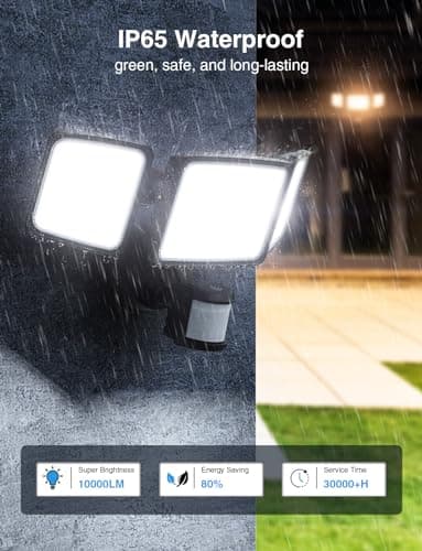 Onforu 100W Smart LED Security Lights Motion Sensor Outdoor 9000LM, 2500K-6500K, WiFi Alexa Flood Light APP Control, Motion Detector with Adjustable 3 Head, IP65 Wall Light for Yard (Black)