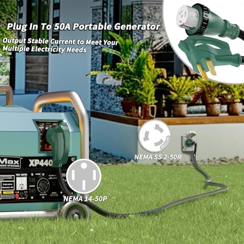 50 Amp Generator Cord, 10FT 50 Amp RV Extension Cord with Twist Lock, Generator Cable 50A 4 Prong, NEMA 14-50P to SS2-50R Heavy Duty 6/3+8/1 AWG STW Wire for RV Camper & House