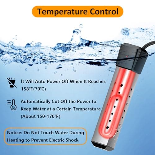 2000W Pool Heater for Inflatable Above Ground Swimming Pool, Immersion Water Heater for Bathtub Automatic Power Off, Submersible Electric Water Heater, Portable Bucket Heater with 304 Stainless Guard