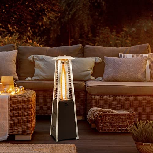Tangkula Portable Patio Heater, 10,000 BTU Outdoor Tabletop Heater with Stainless Steel Burner, Tip-Over & Flameout Protection, 34" Pyramid Mini Outdoor Heaters for Patio, Porch, Deck (Bronze)