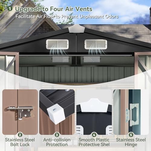 Aoxun 6.2x4 FT Shed Outdoor Storage Shed Metal Garden Shed with Lockable Doors & Slooping Roof Tool Shed Bike Shed for Backyard, Patio, Poolside (Brown)