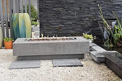 AMS Fireplace | Elementi | Large Rectangular Propane Fire Pit Table for Outside Patio | Canvas Cover, Lava Rocks, and Gas Key Valve Included | Fuel: Liquid Propane, Hampton - Light Grey