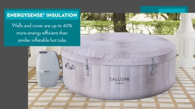 Bestway SaluSpa Cancun 71" x 26" Inflatable Hot Tub Round Portable Outdoor Spa with 120 AirJets and EnergySense Energy Saving Cover, Grey