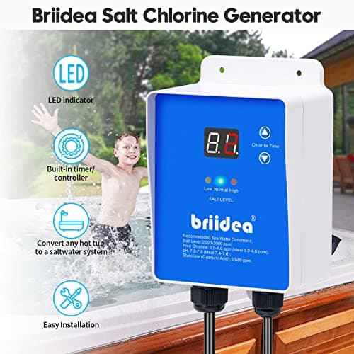 Salt Chlorine Generator, Briidea Chlorine Generator with USA-Made Titanium Cell, Ideal for Hot Tubs & Swim Spas Up to 2000 Gallons, Chemical-Free & Cost-Effective Maintenance