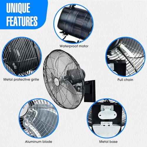 iLiving 18" Outdoor Oscillating High Velocity Wall Fan with 4150 CFM Heavy Duty Weatherproof Motor, Variable Speed Adjustment for Workshop, Garage, Patios, Commercial and industrial, 18 inch,Black