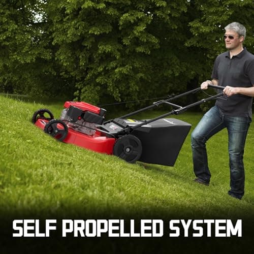 PowerSmart Self Propelled Gas Lawn Mower, 22 in. with 170cc OHV Engine, 3-in-1 Rear-Wheel-Drive High Wheels, Red