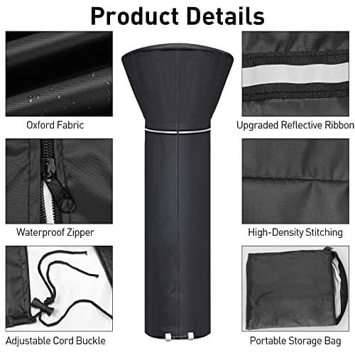 Patio Heater Covers with Reflective Strip,Outdoor Heater Cover Waterproof,Dustproof,Wind-Resistant,Sunlight-Resistant,Snow-Resistant,Black,89.5''x 33.5" Dome x 19.5" Base