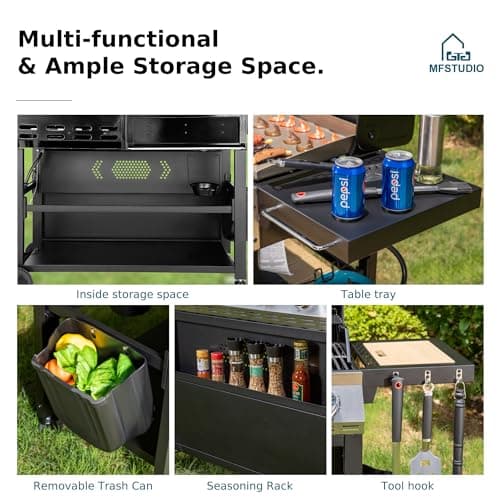 MFSTUDIO 5 Burner Propane Gas Grill and Griddle Combo with Porcelain-Enameled Cast Iron Grate and Pan, BBQ Grills with Flat Top Grddle for Outdoor Cooking, 696 SQIN Cook Area, Black