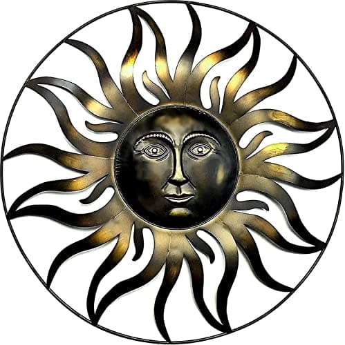 Bellaa 20018 Large Sun Metal Wall Art Sculpture Indoor Living Room Outdoor Garden Patio Farmhouse Home Decor Hanging Retro Rustic Statue Figurine