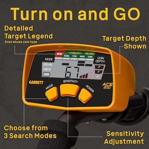 Garrett ACE 200 Metal Detector for Adults and Kids, Made in USA, Waterproof Search Coil