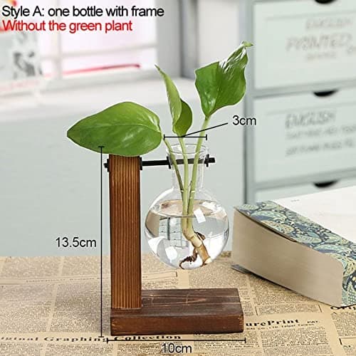 Plant Terrarium with Wooden Stand, Desktop Propagation Stations Glass Air Planter Metal Swivel Holder for Indoor Live Hydroponics Plants Office Home Garden Decor (1 Bulb Vase)