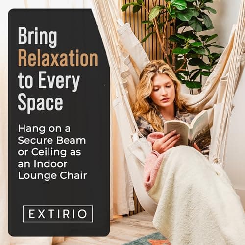 Indoor Hammock Chair Swing - Hanging Hammock Swing Chair - Indoor/Outdoor - Hanging Chairs for Bedroom, Patio, Porch, Swinging Chair Hammock for Adults - Built-In Footrest - Spacious Full Body Support