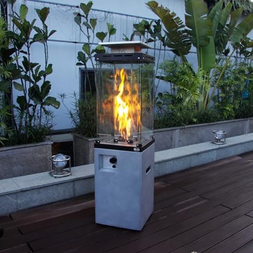 Afterglow Outdoor Patio Propane Fire Heater with Weather Cover Glass 41000 BTU Fireplace Patented & CSA Certificated, Cement Gray