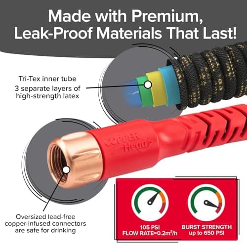 Pocket Hose Copper Head w/New Pocket Pivot Expandable Garden Hose 50 FT, AS-SEEN-ON-TV, Swivels 360°, Advanced Tri-Tex Tubing & Force Field Jacket, 3X Stronger, Lead-Free, No-Kink, Anti-Burst w/APT