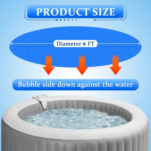 Solar Hot Tub Spa Bubble Cover Blanket for 6 7 Ft Round Inflatable Hot Tub Spa Pool Thermal Insulation Floating Bubble Wrap Covers Blankets(6 Ft)