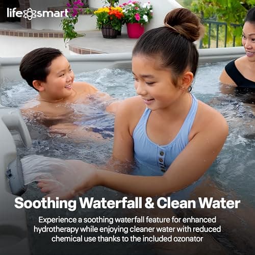 Lifesmart 5-Person Hot Tub, Portable Outdoor Spa w/LED, Waterfall, Cover & Ozonator, Sand