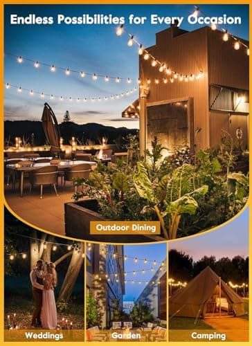 Brightown LED Outdoor String Lights 30FT for Patio with 16 Shatterproof ST38 Vintage Edison Bulbs, Waterproof Outside Hanging Lights for Backyard Deck Garden Party Xmas Decor, 2700K