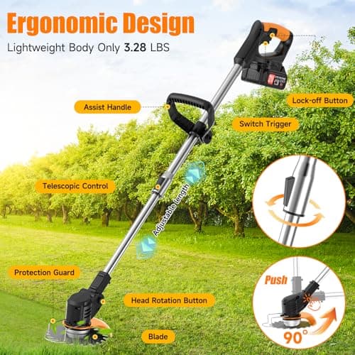 Electric Weed Wacker Cordless stringless,Grass Trimmer,with 2 Batteries, 1 Charger, 3Types Blades, Weed Wacker Eater Battery Powered Lightweight Battery Weed Trimmer for Yard and Garden